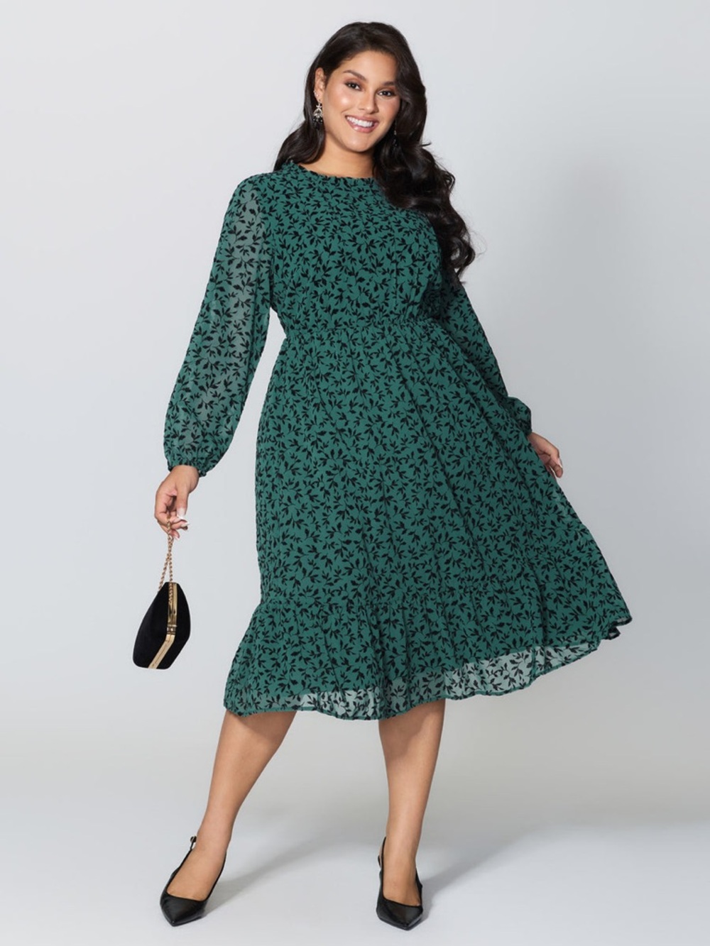NWT BloomChic 26 Teal Green flocked Midi Dress